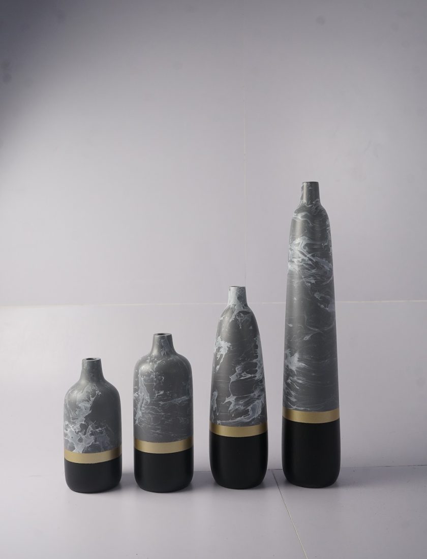 Half-Dipped Stoneware Vases 4set (Black-Gold)