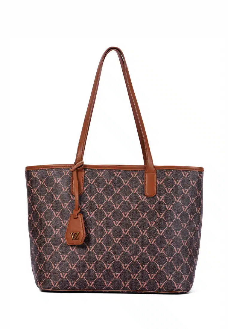 VZ Tote Bag - Monogram Printed Leather Brown - VIVIZUBEDI