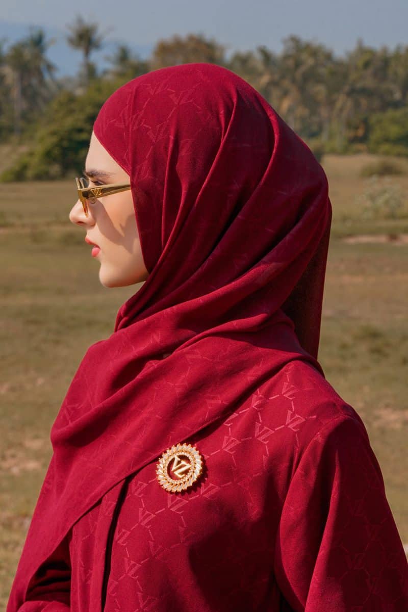 VZ Signature Embossed Pashmina - Burgundy - Image 4