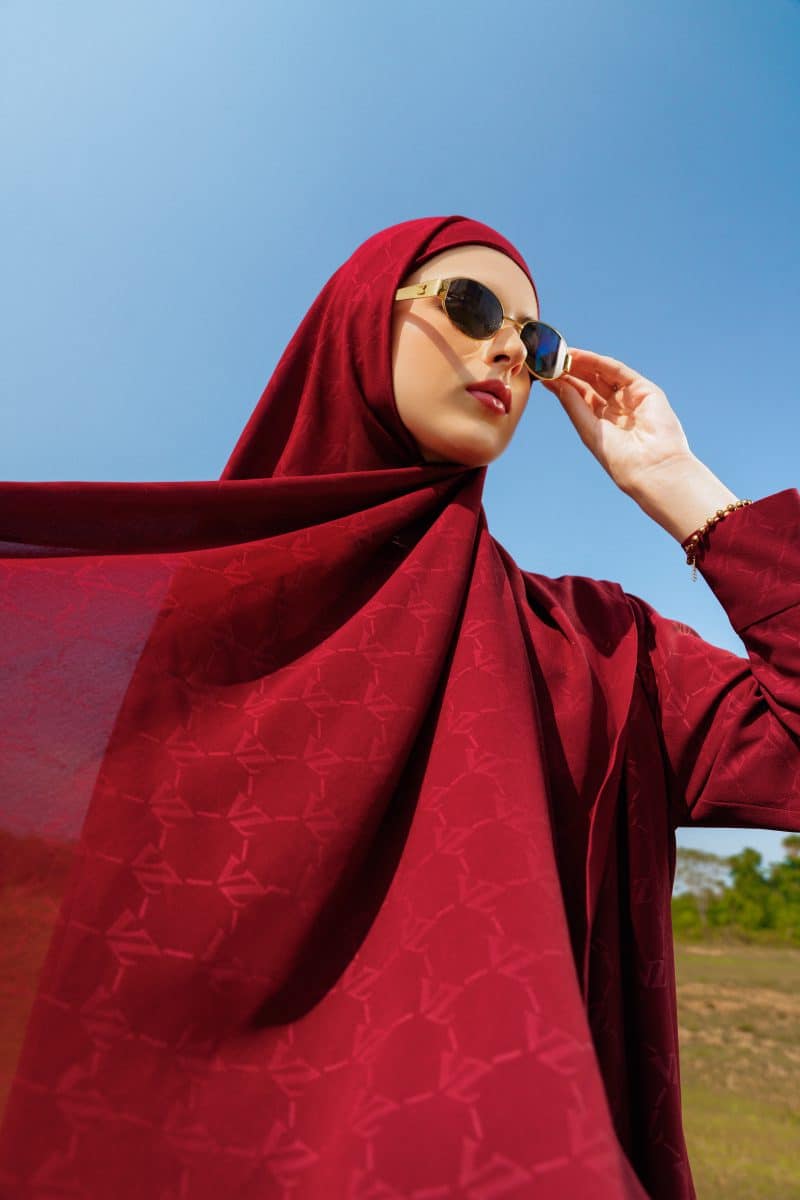 VZ Signature Embossed Pashmina - Burgundy - Image 3