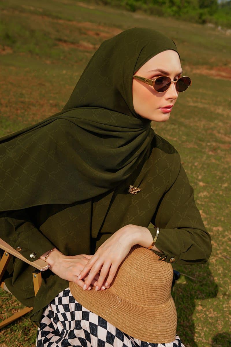 VZ Signature Embossed Pashmina - Olive Branch - Image 4