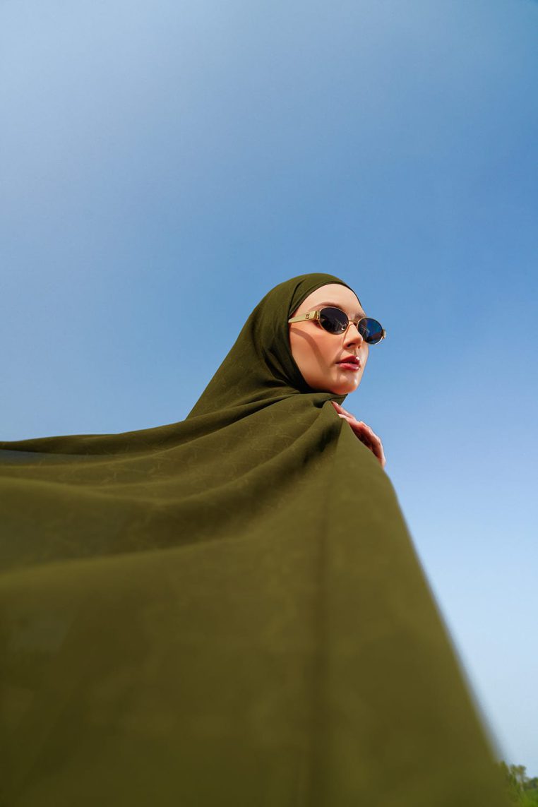 VZ Signature Embossed Pashmina - Olive Branch