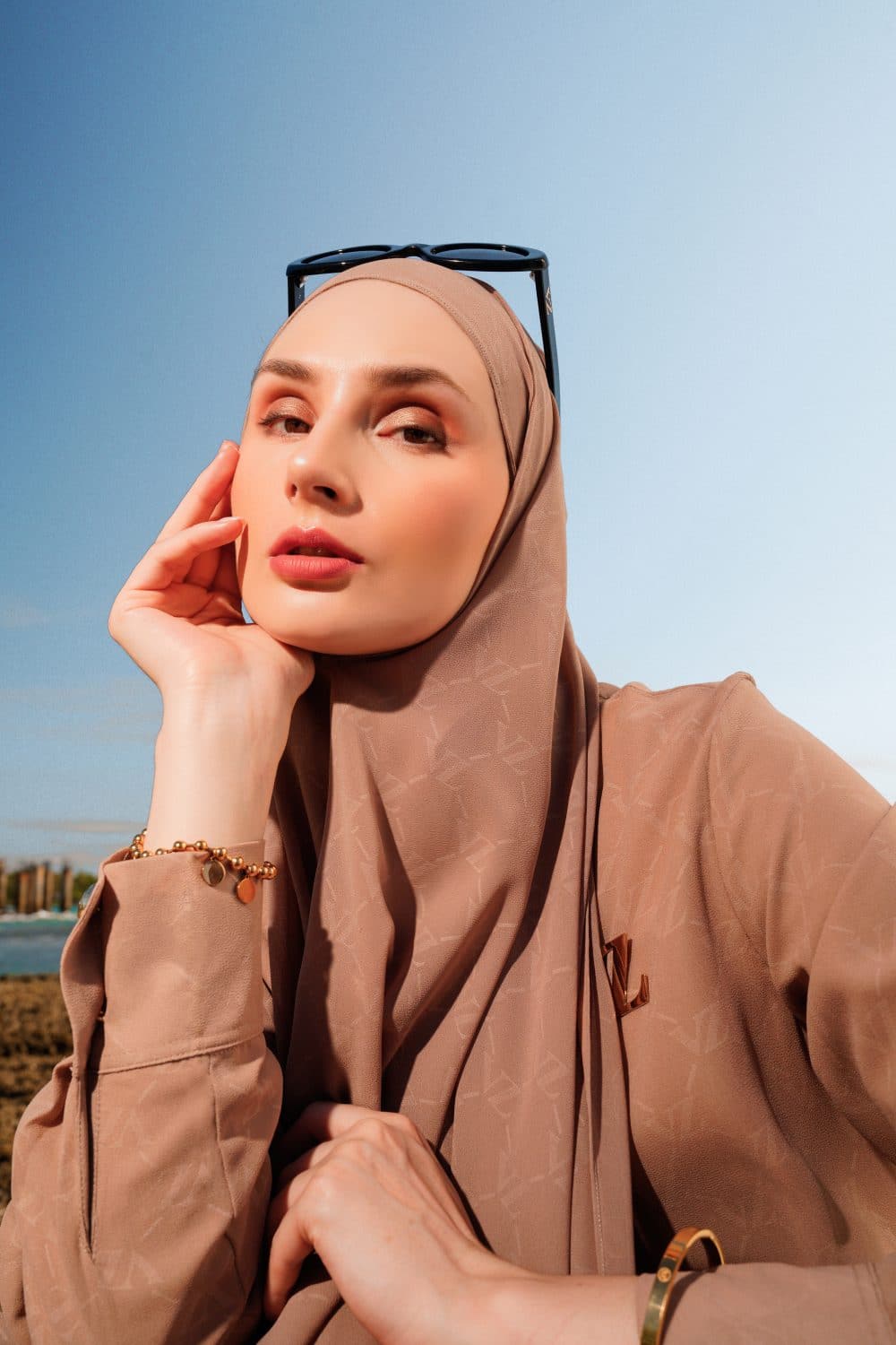 VZ Signature Embossed Pashmina - Travertine