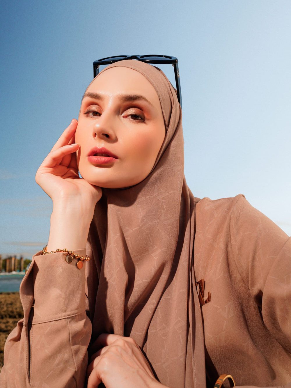 VZ Signature Embossed Pashmina - Travertine