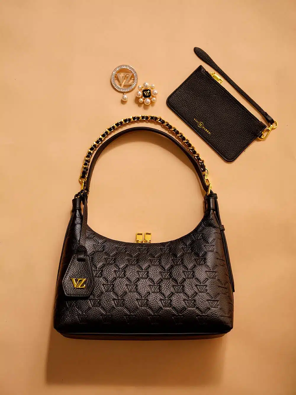 VZ Shoulder Bag - Monogram Embossed - Black - Image 4
