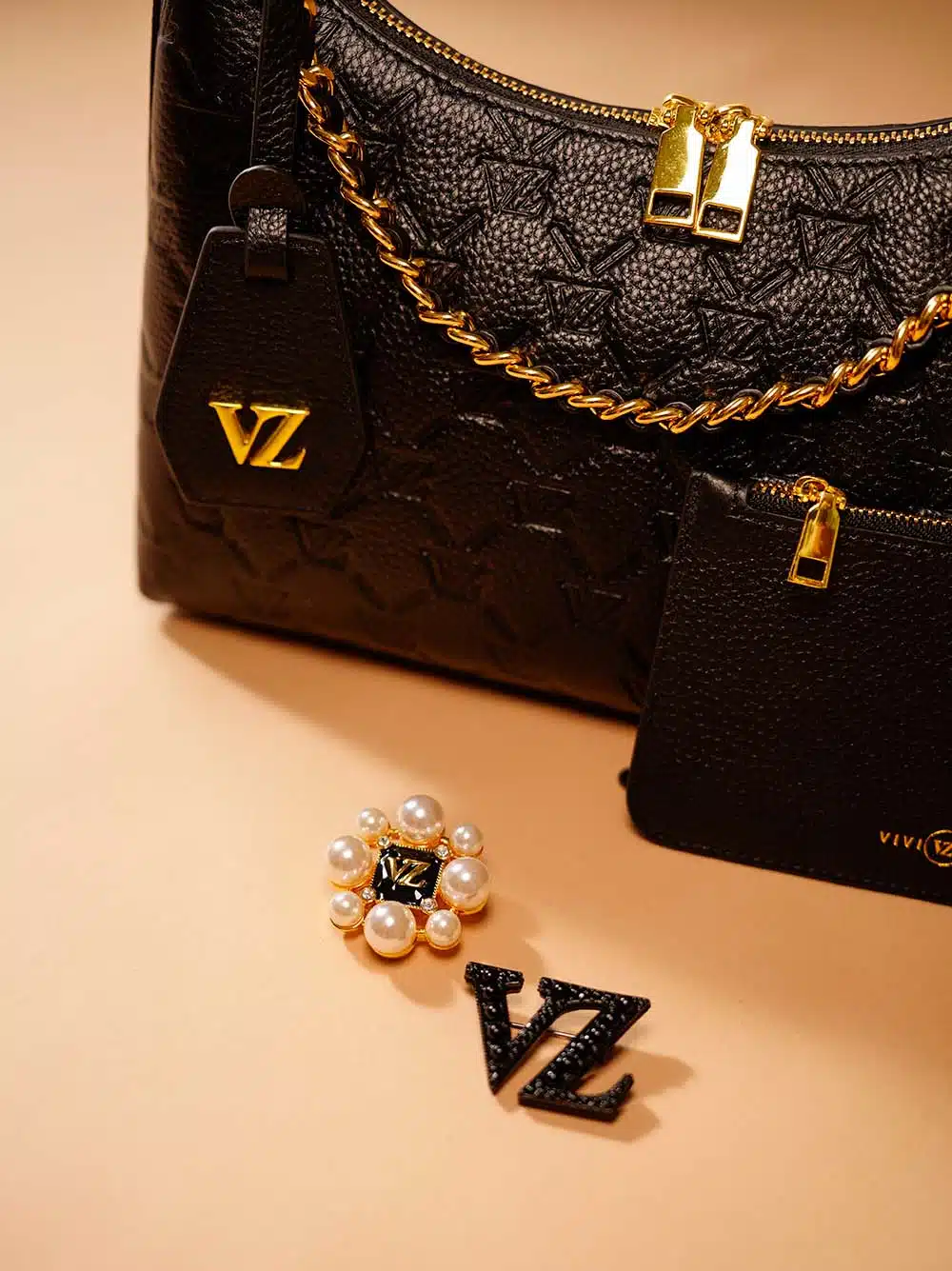 VZ Shoulder Bag - Monogram Embossed - Black - Image 3