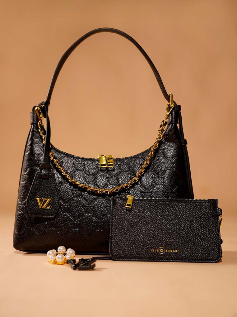 VZ Shoulder Bag - Monogram Embossed - Black