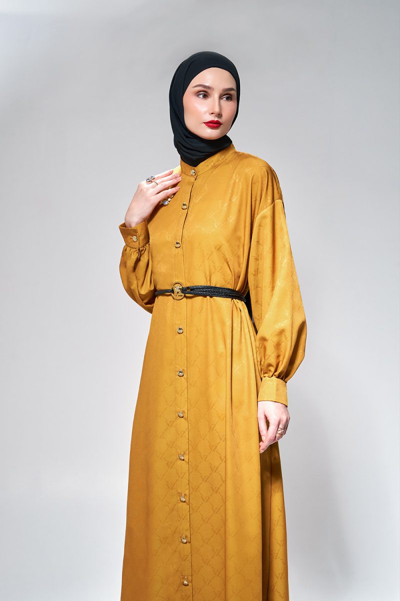 VZ Classic Embossed Dress - Dark Mustard - Image 2