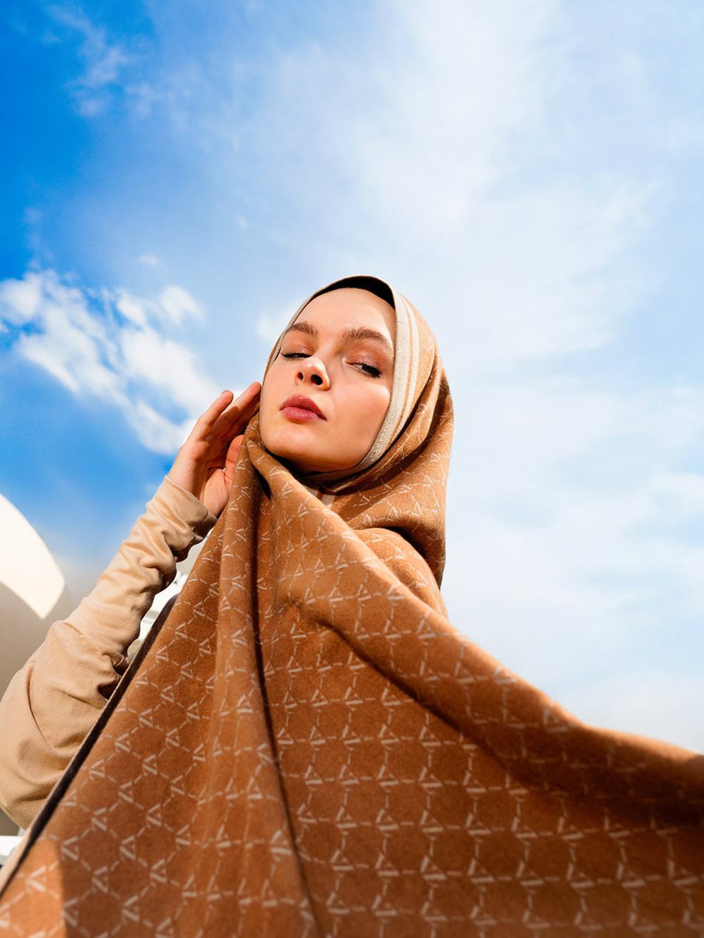 VZ Monogram Long Shawl - Brown