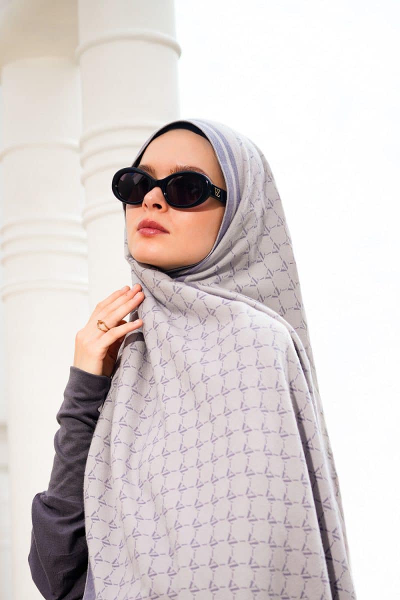 VZ Monogram Long Shawl - Frost Grey - Image 5