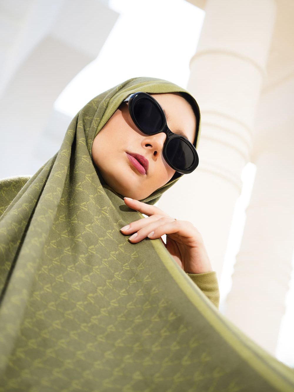 VZ Monogram Long Shawl - Loden Green