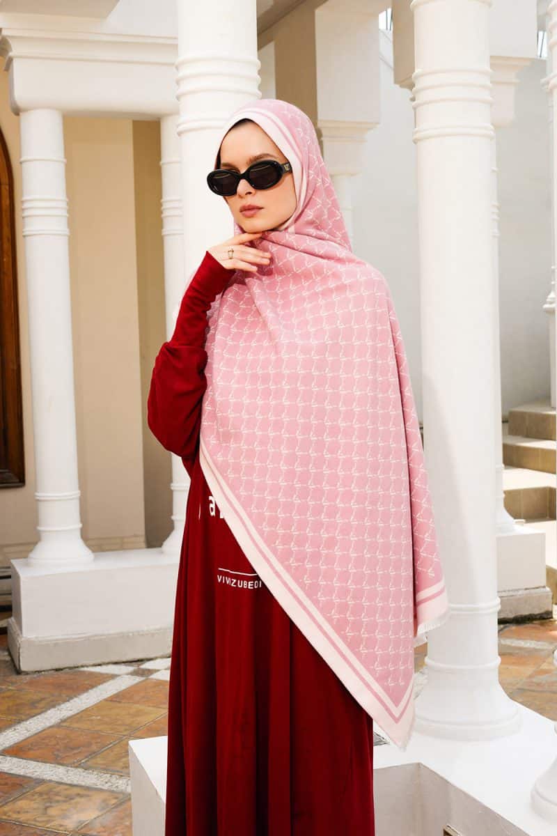 VZ Monogram Long Shawl - Pink Blush