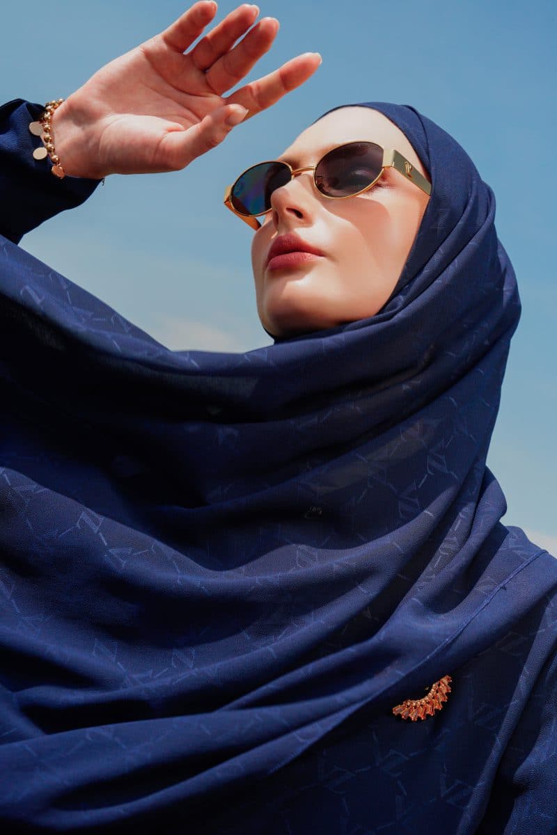 VZ Signature Embossed Pashmina - Navy - Image 2
