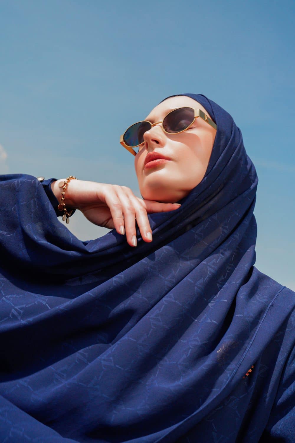 VZ Signature Embossed Pashmina - Navy