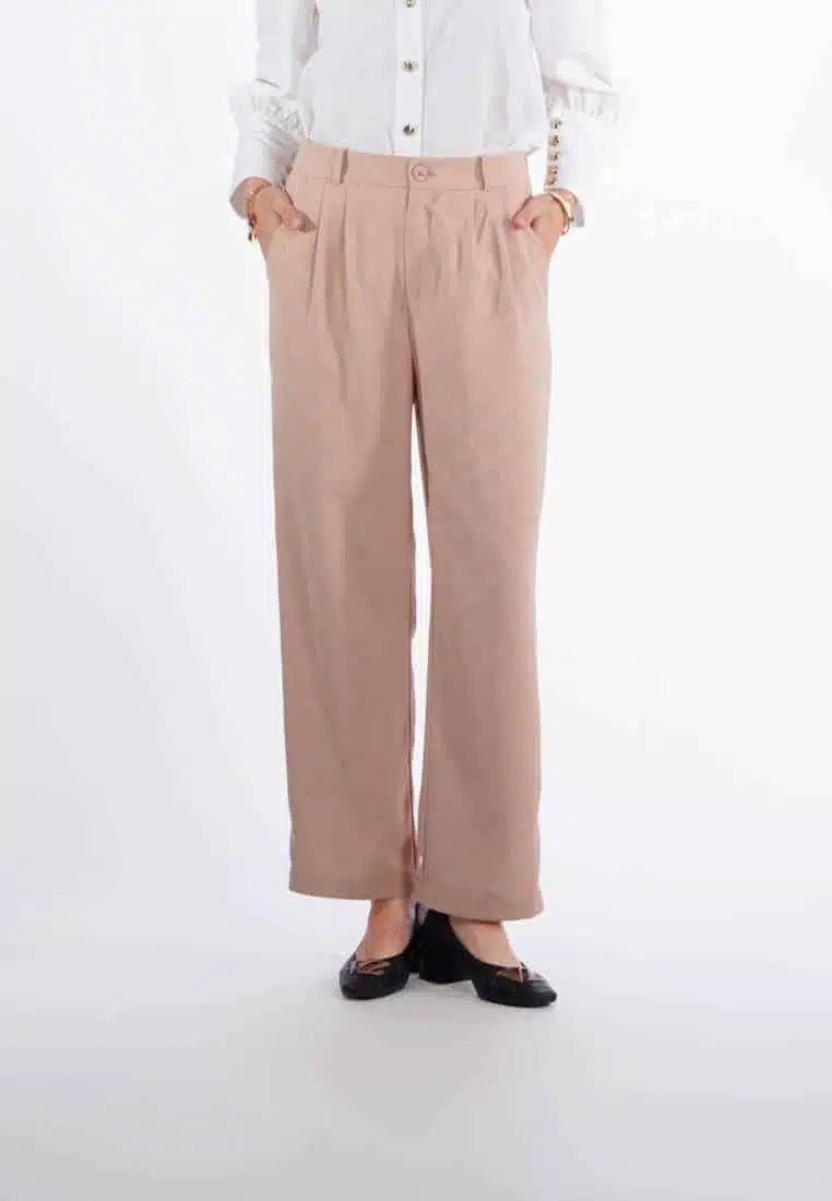 VZ Signature Embossed Pants - Creme - VIVIZUBEDI
