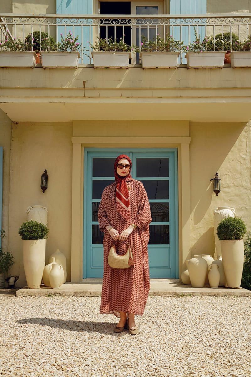 VZ Monogram Kaftan - Cream - Maroon