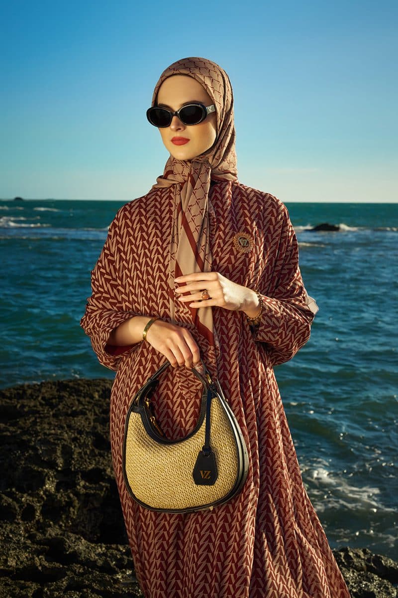 VZ Monogram Kaftan - Maroon - Cream