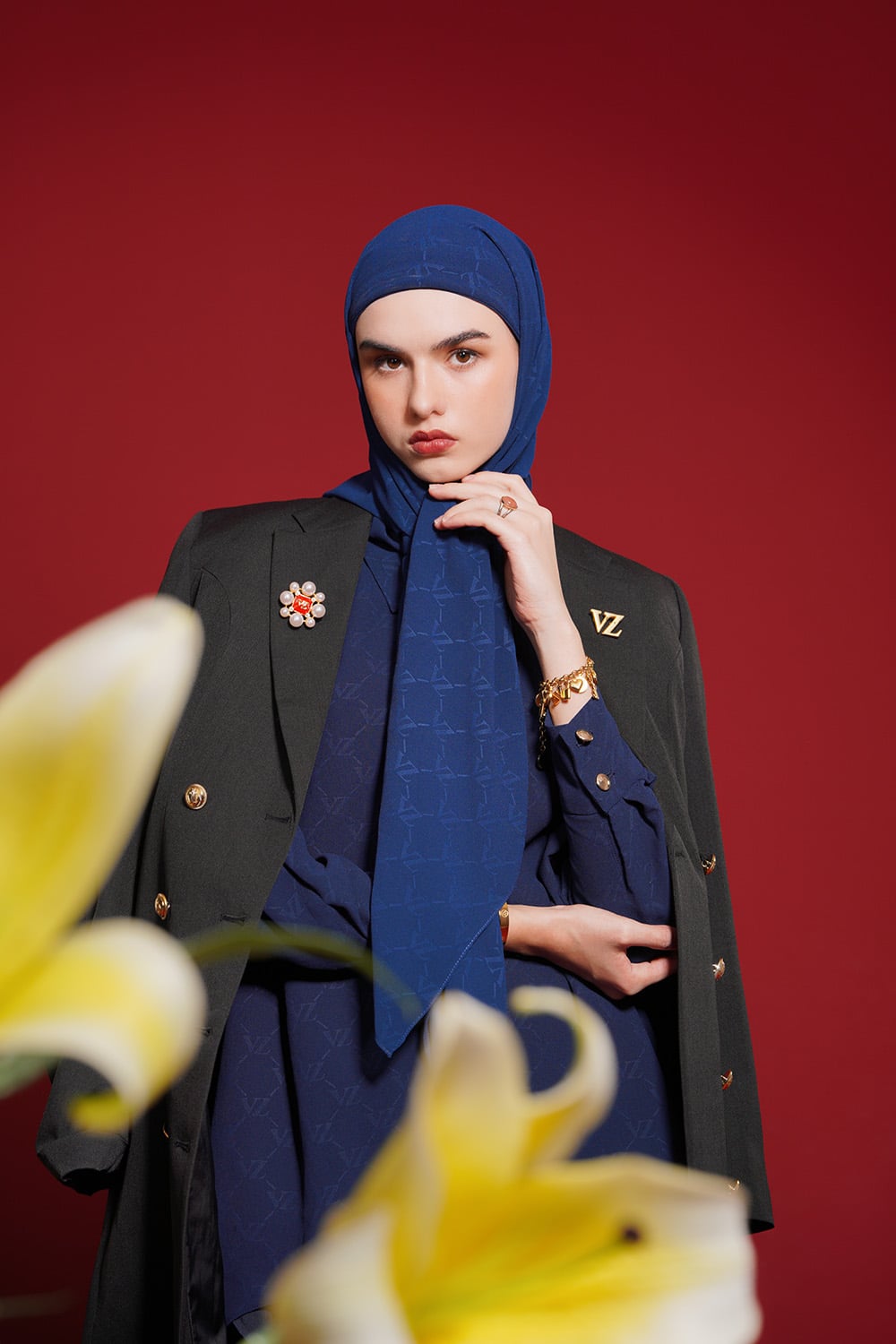 Signature Embossed Scarf - Navy