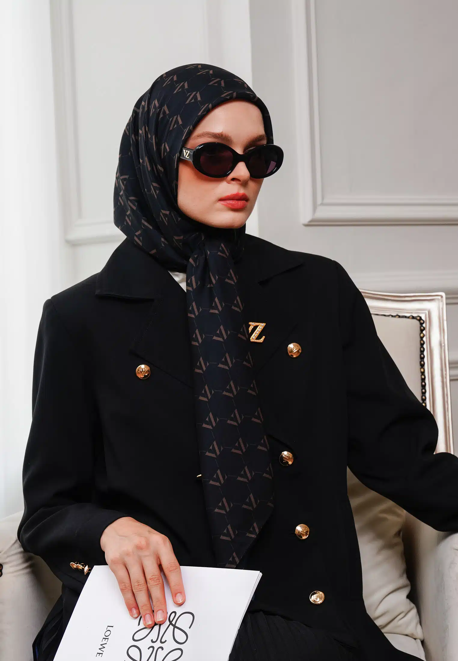 Monogram Voal Scarf - Black Ombre - Image 3