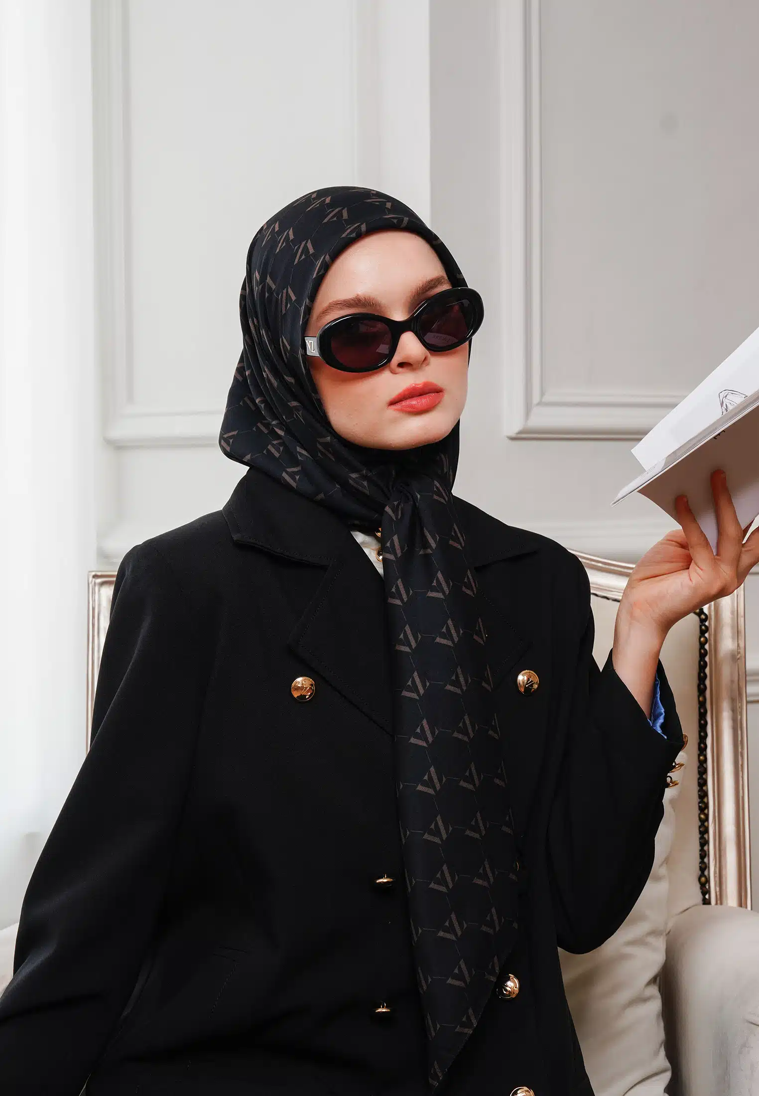 Monogram Voal Scarf - Black Ombre - Image 6