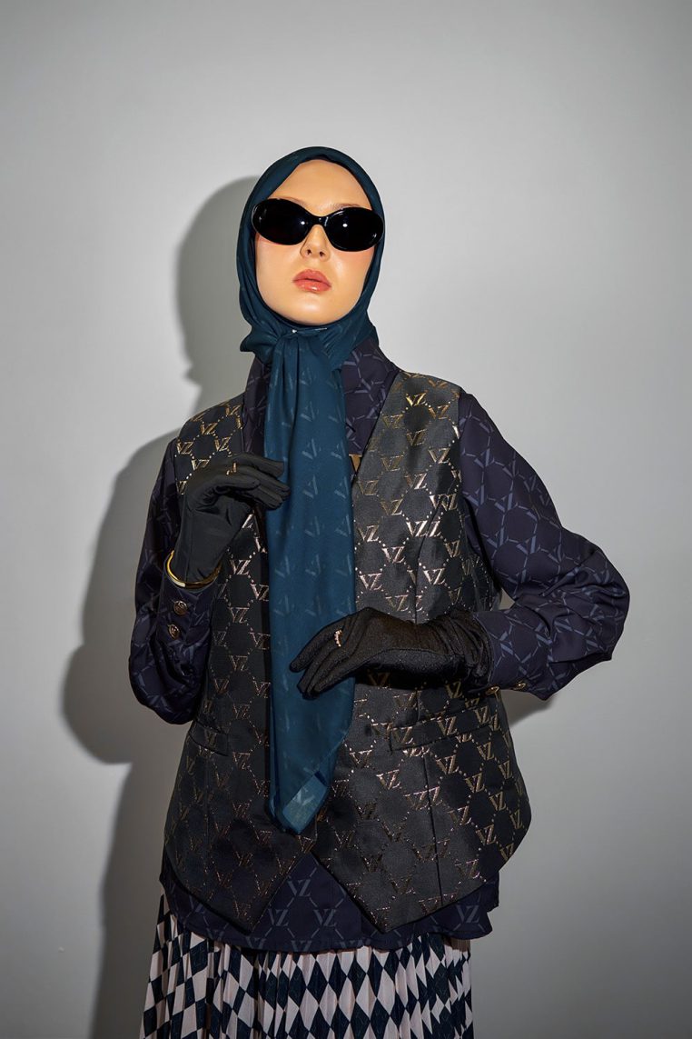 Monogram Voal Scarf - Peacock Blue