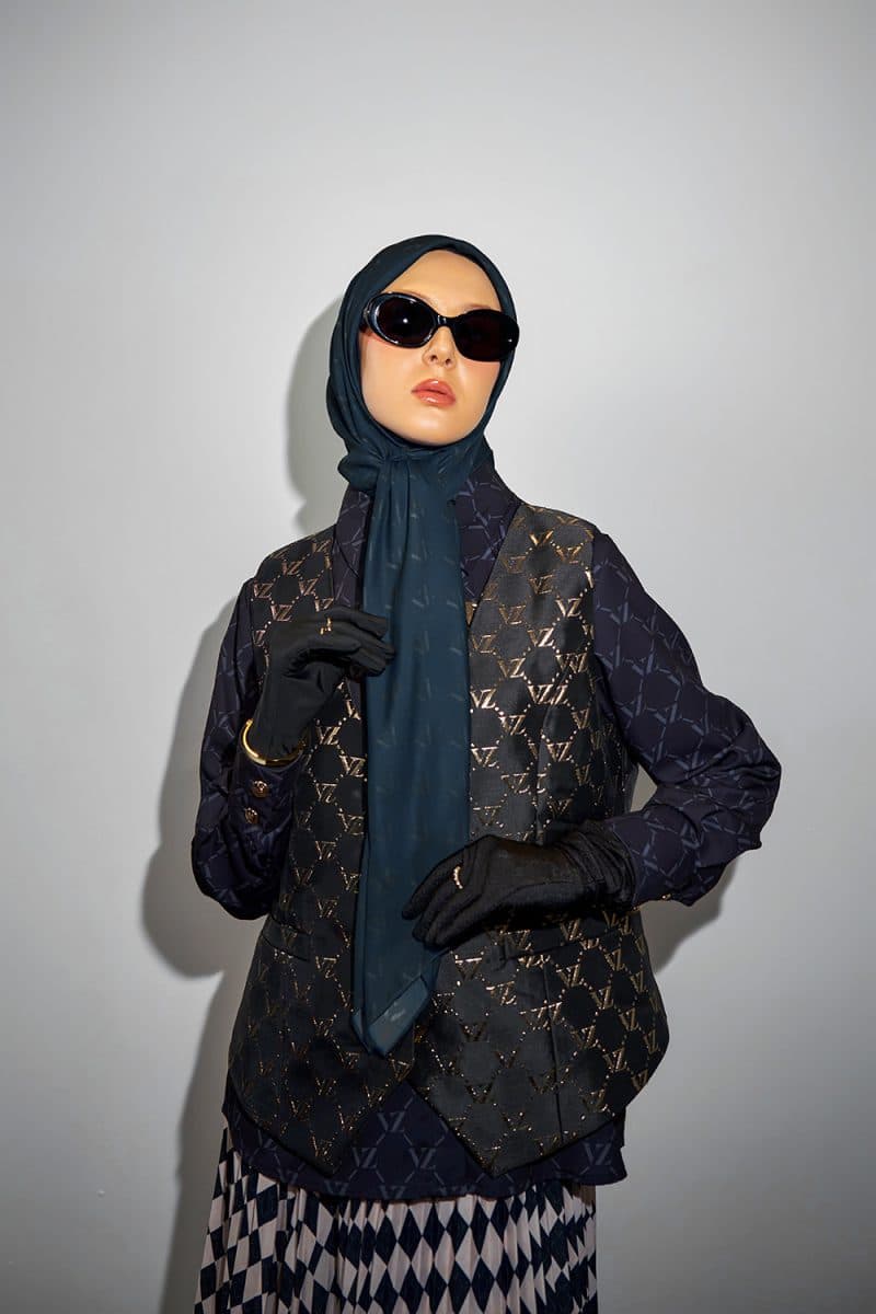 Monogram Voal Scarf - Peacock Blue - Image 2