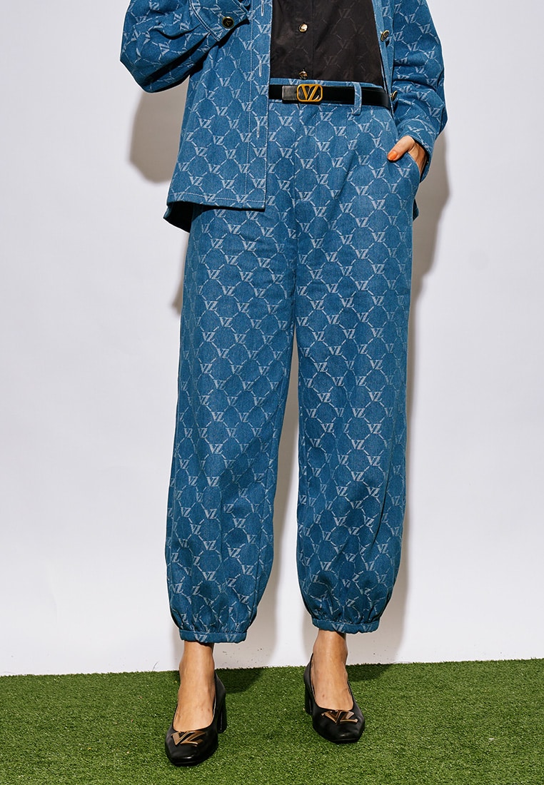 VZ Denim Embossed Pants-Dark Blue