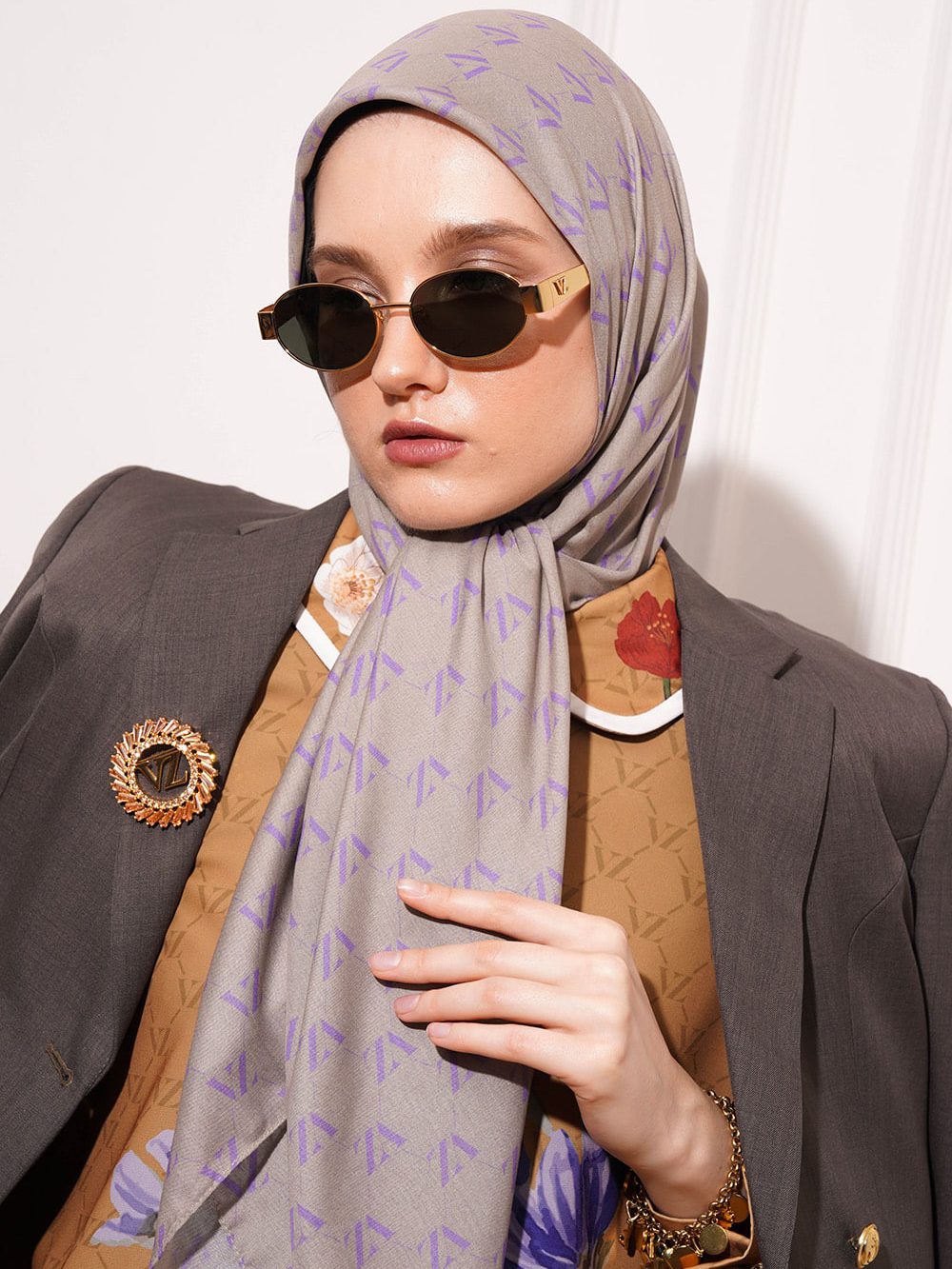 Monogram Voal Scarf-Nude