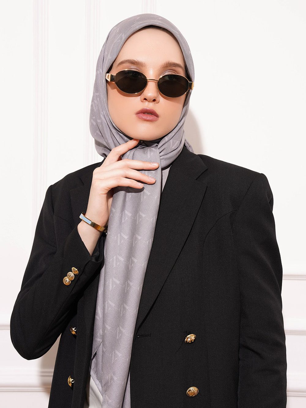 Monogram Voal Scarf - Cloud Grey