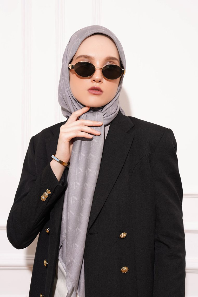 Monogram Voal Scarf - Cloud Grey