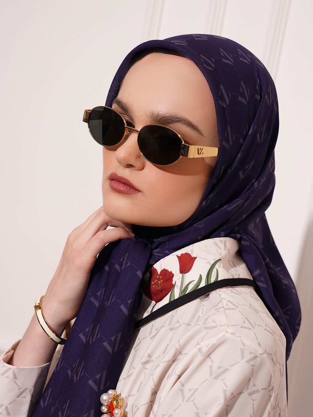 Monogram Voal Scarf - Wisteria Navy