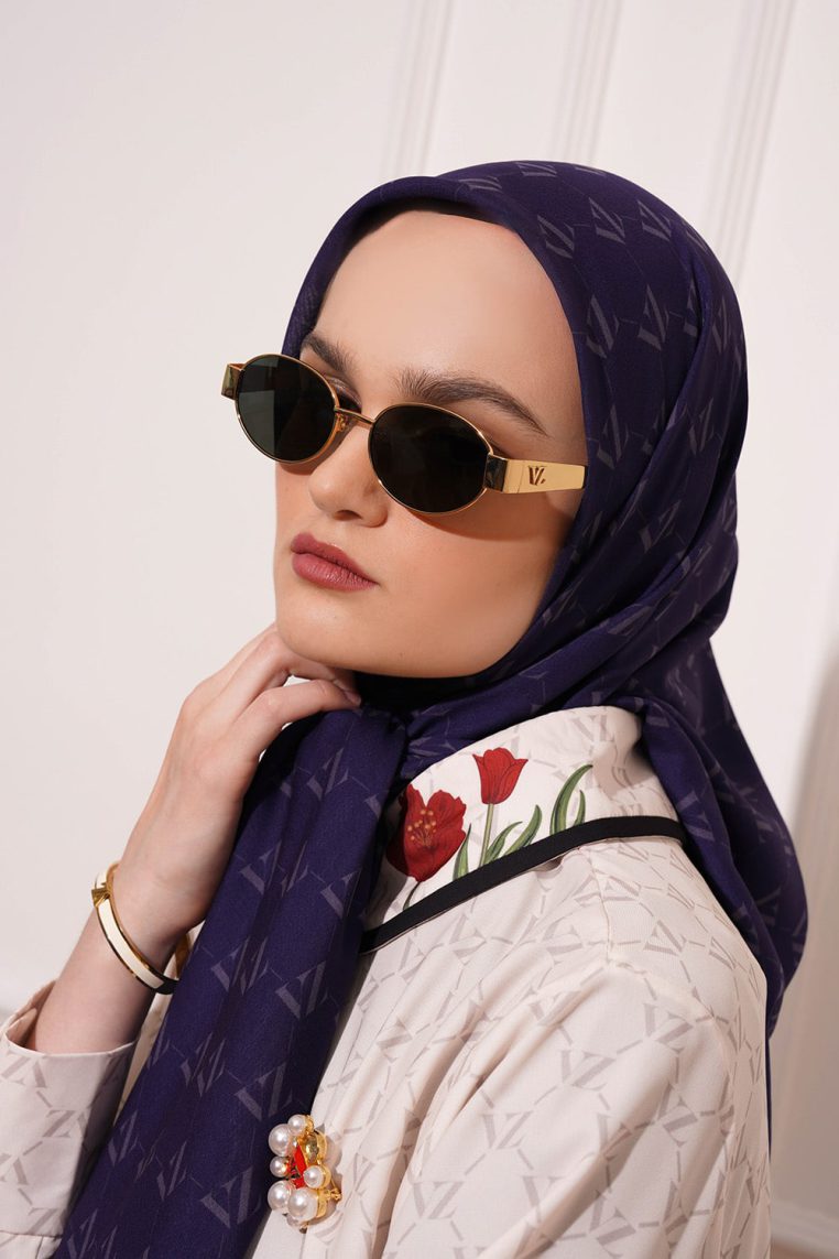 Monogram Voal Scarf - Wisteria Navy