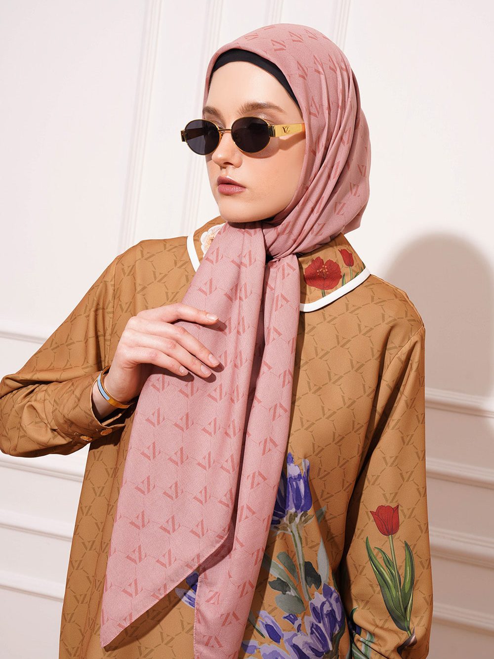 Monogram Voal Scarf-Peach