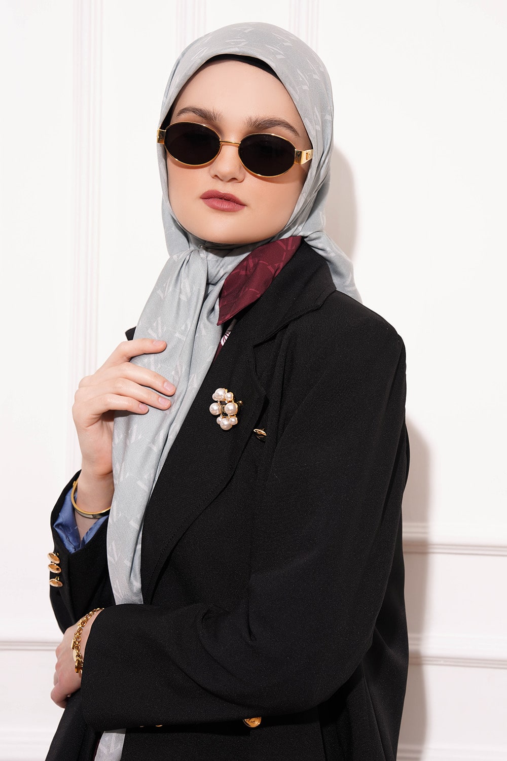 Monogram Voal Scarf - Ash Grey