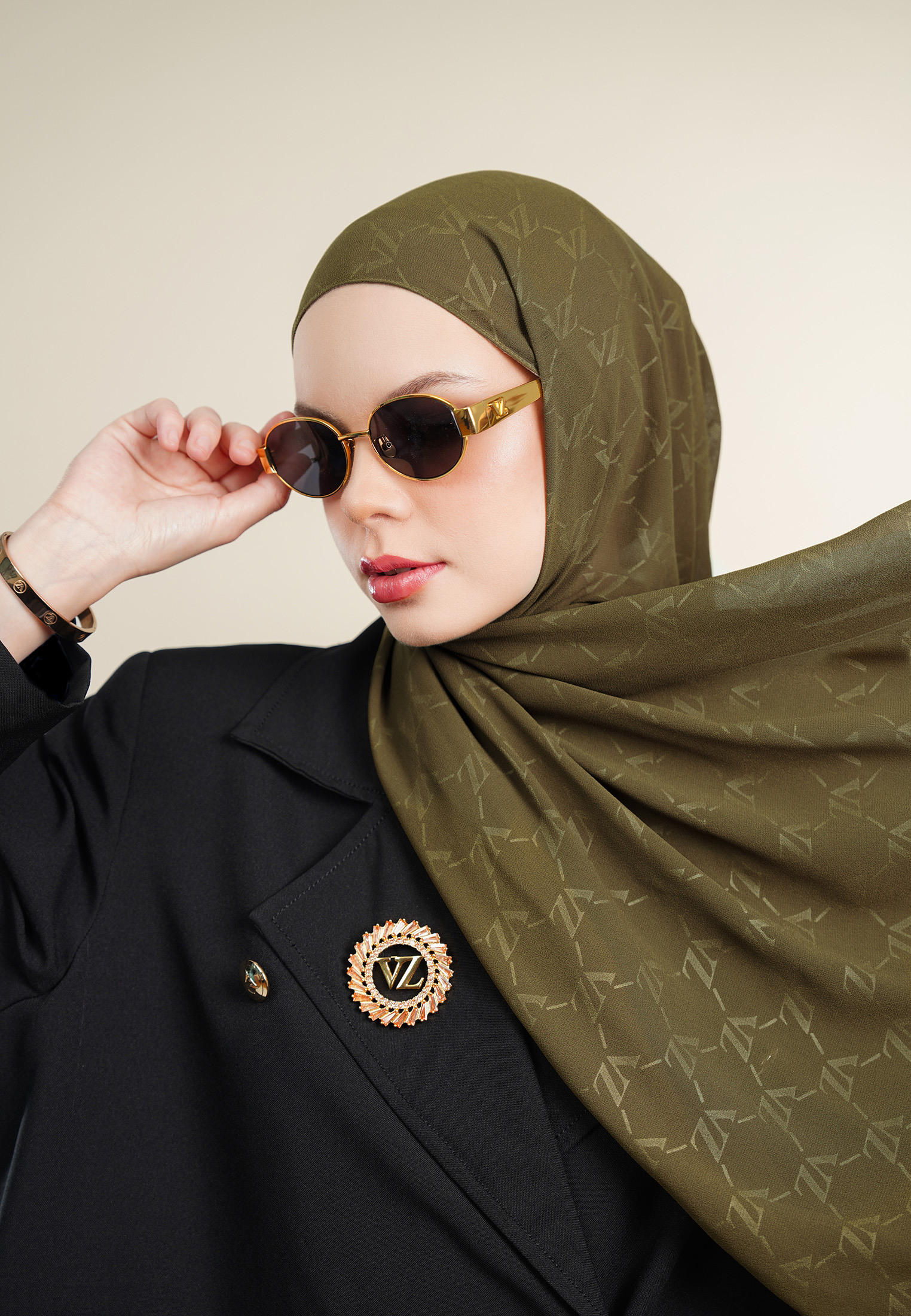 VZ Signature Embossed Pashmina - Olive Haze - Image 4