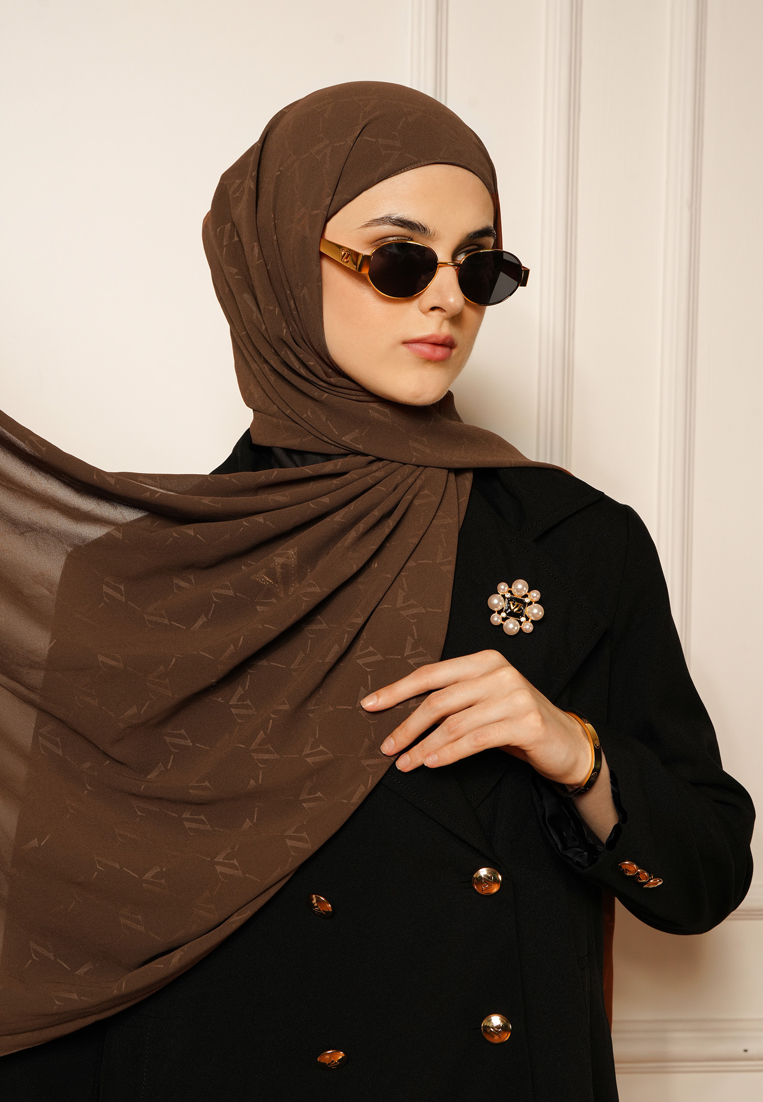 VZ Signature Embossed Pashmina - Cocoa - Image 3