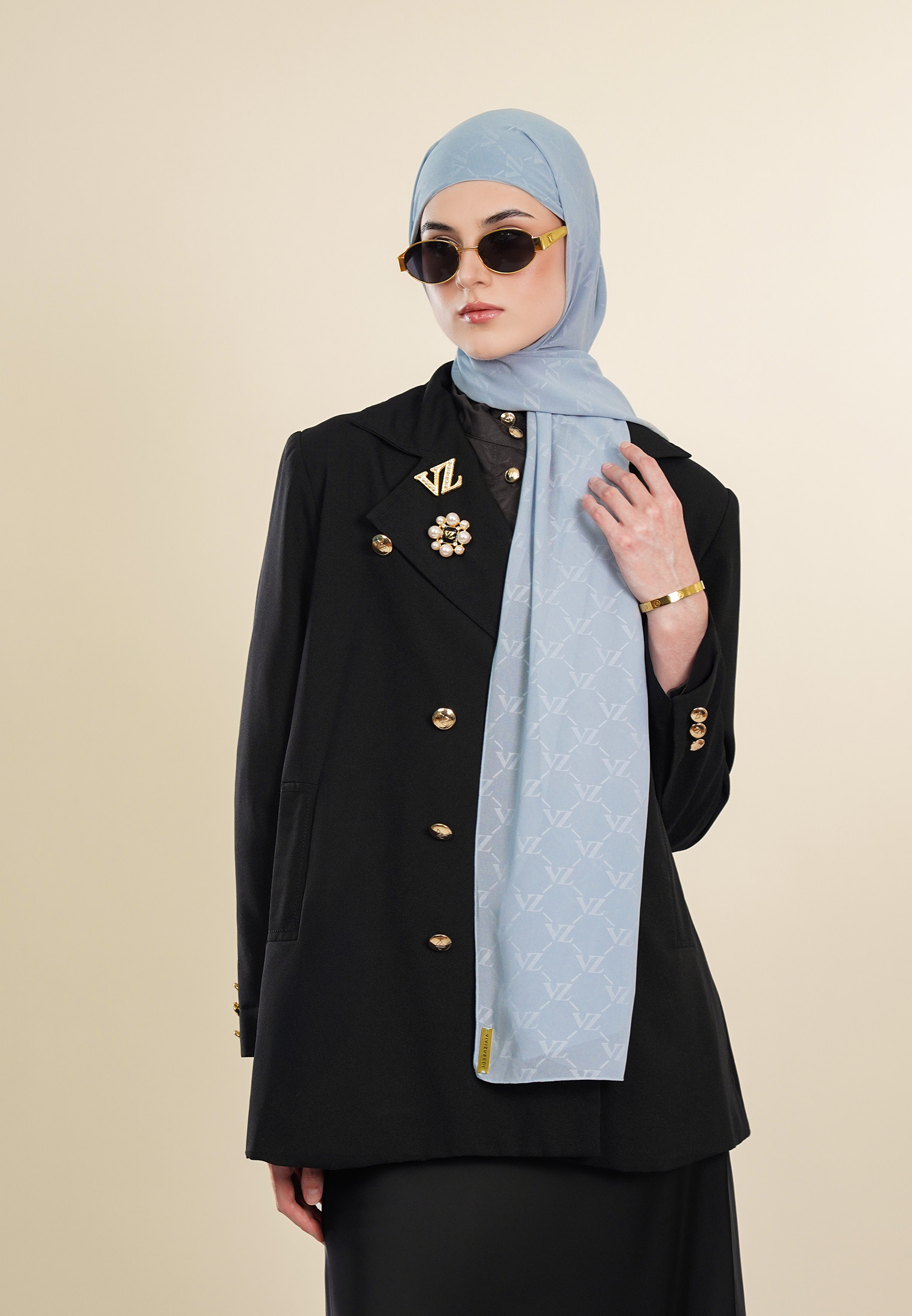 VZ Signature Embossed Pashmina - Calm Ocean - Image 3