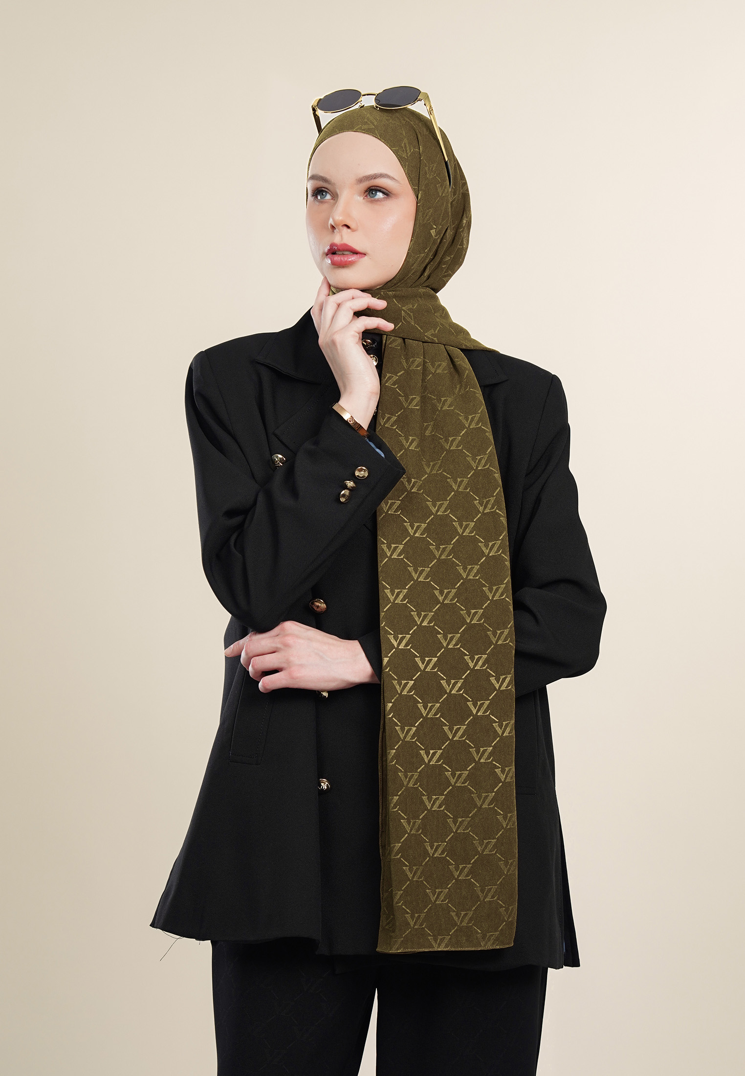 VZ Signature Embossed Pashmina - Olive Haze - Image 3