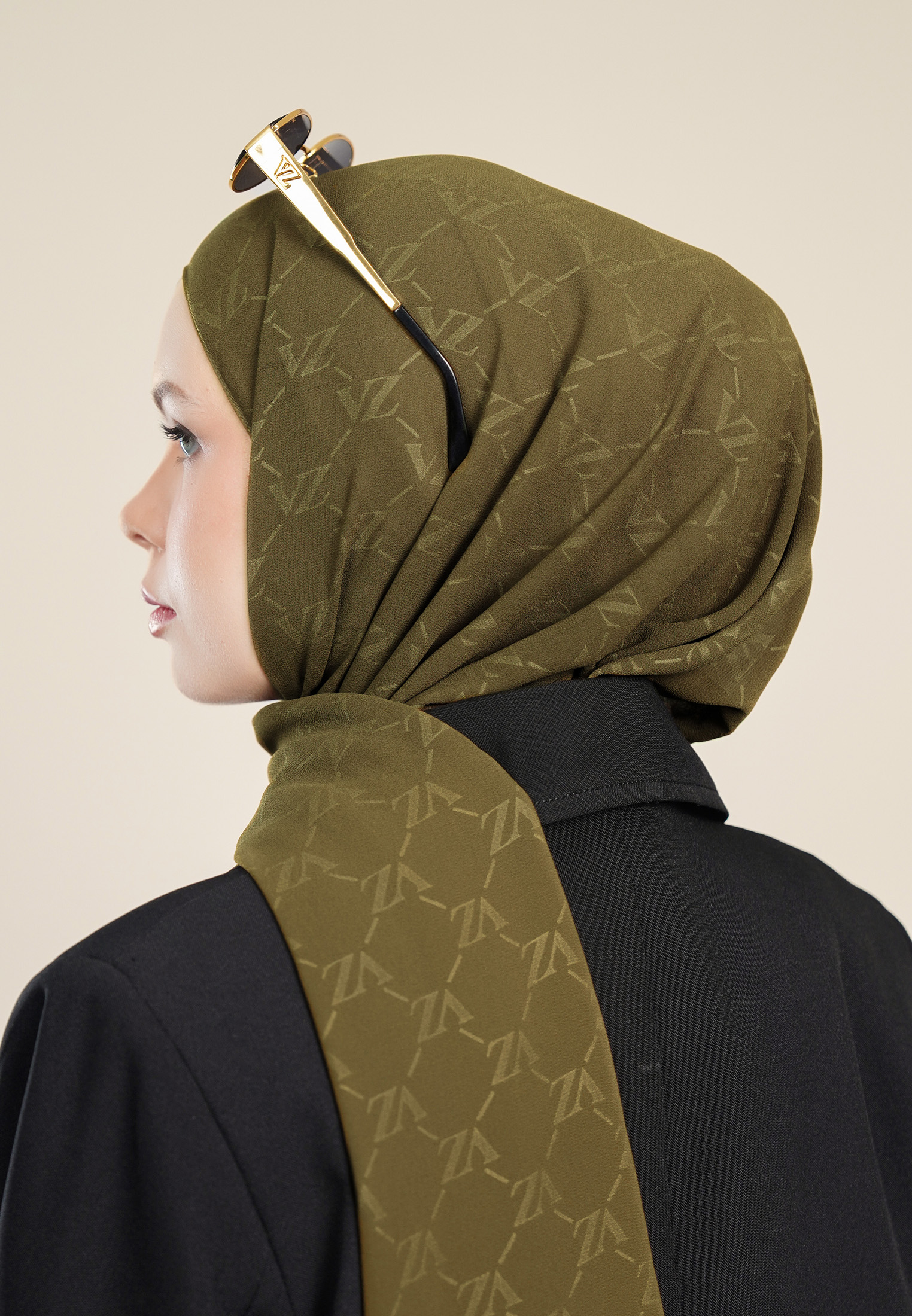 VZ Signature Embossed Pashmina - Olive Haze - Image 7