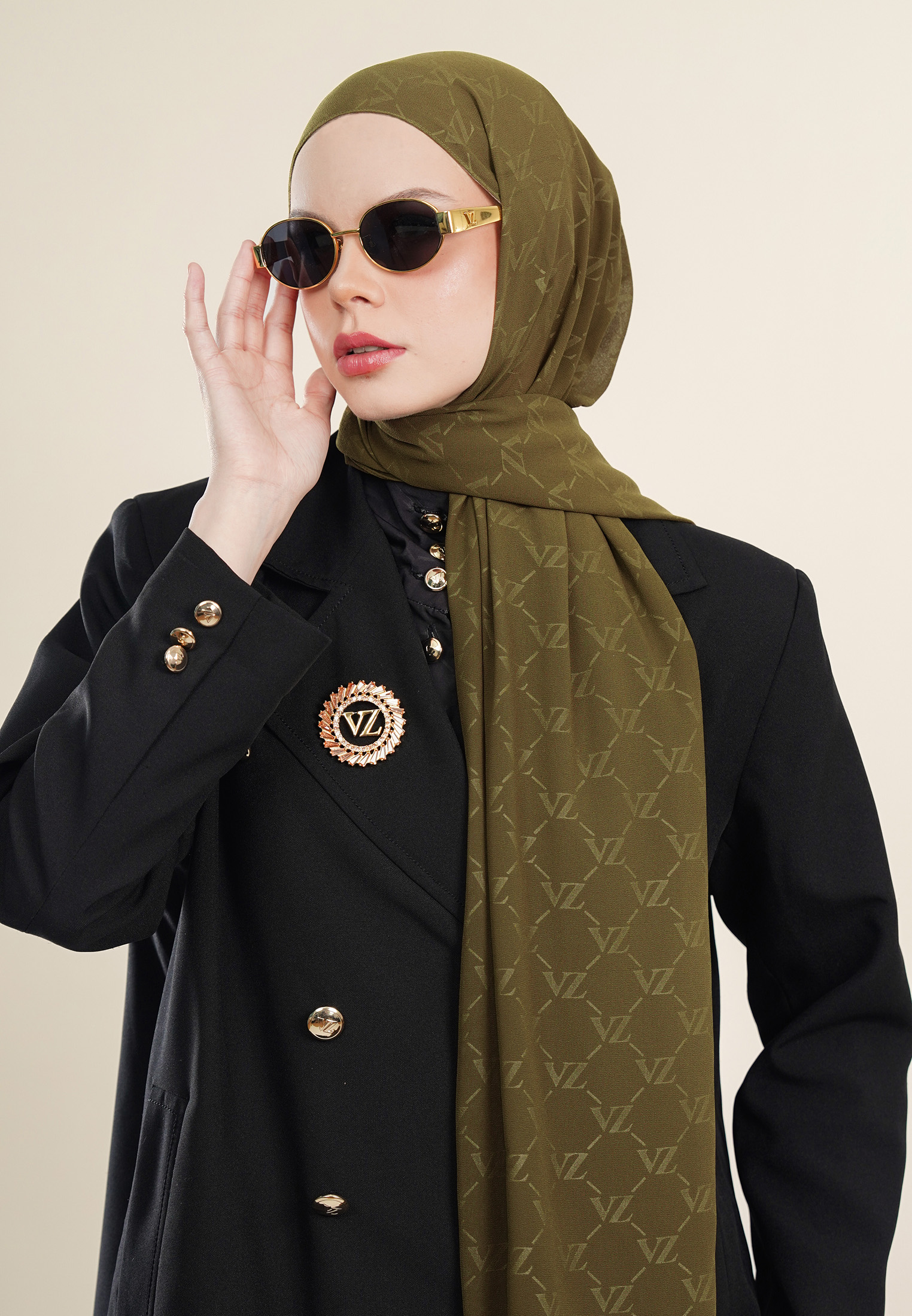 VZ Signature Embossed Pashmina - Olive Haze