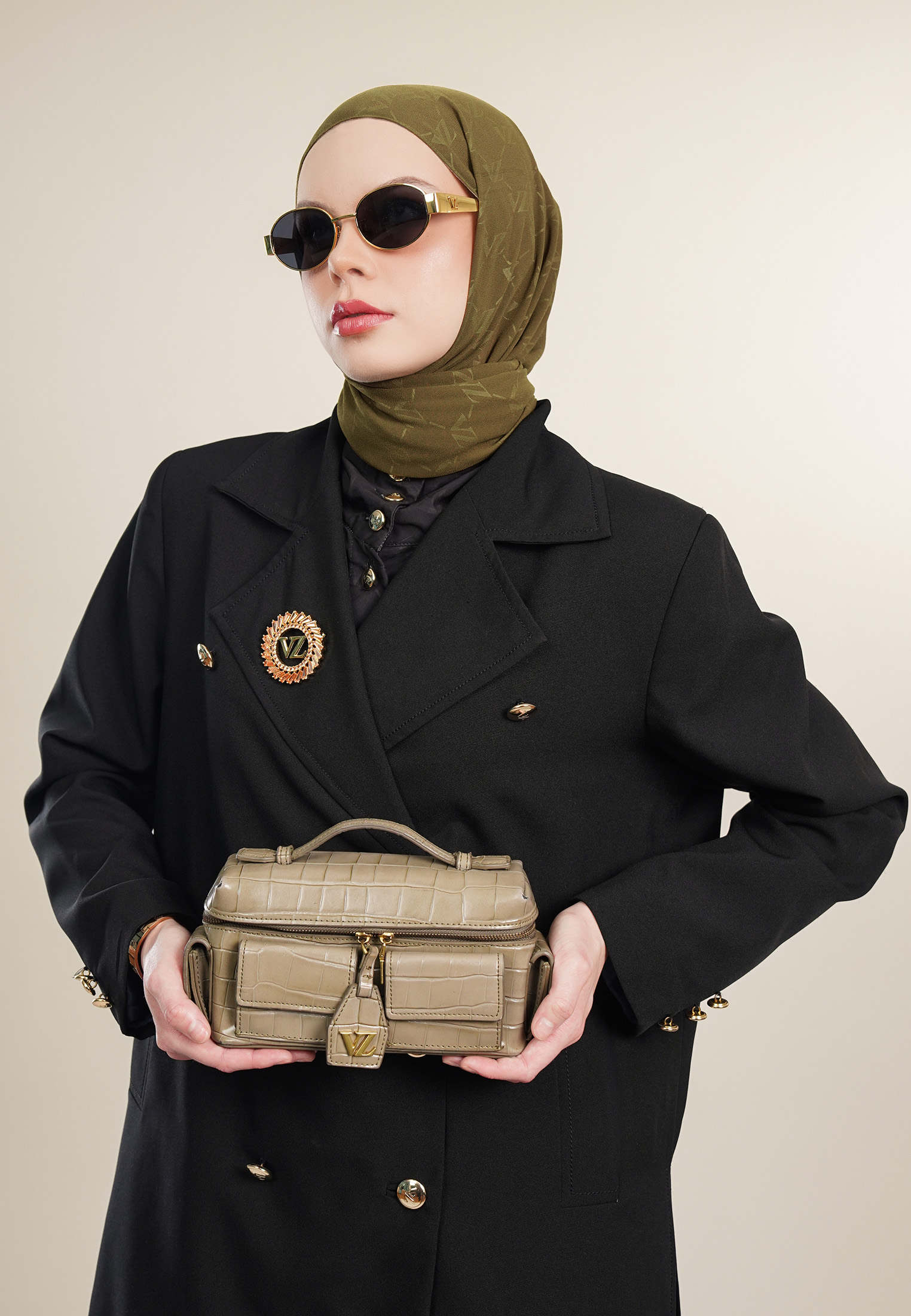 VZ Signature Embossed Pashmina - Olive Haze - Image 5