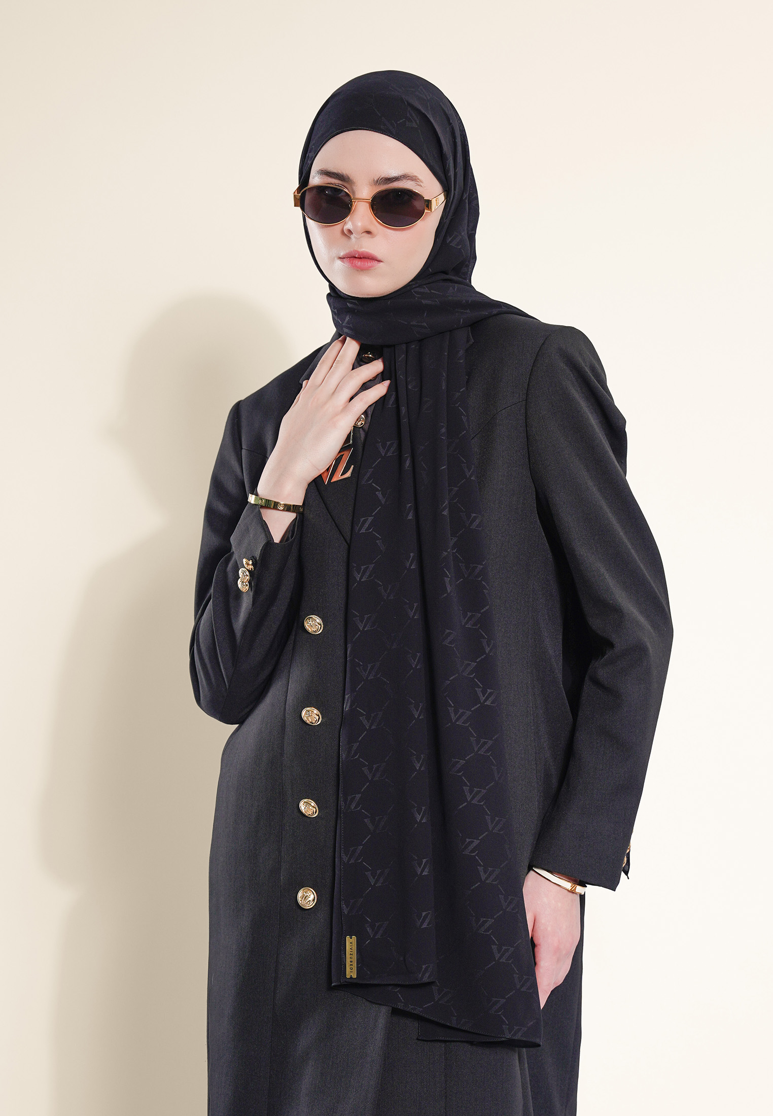VZ Signature Embossed Pashmina - Black