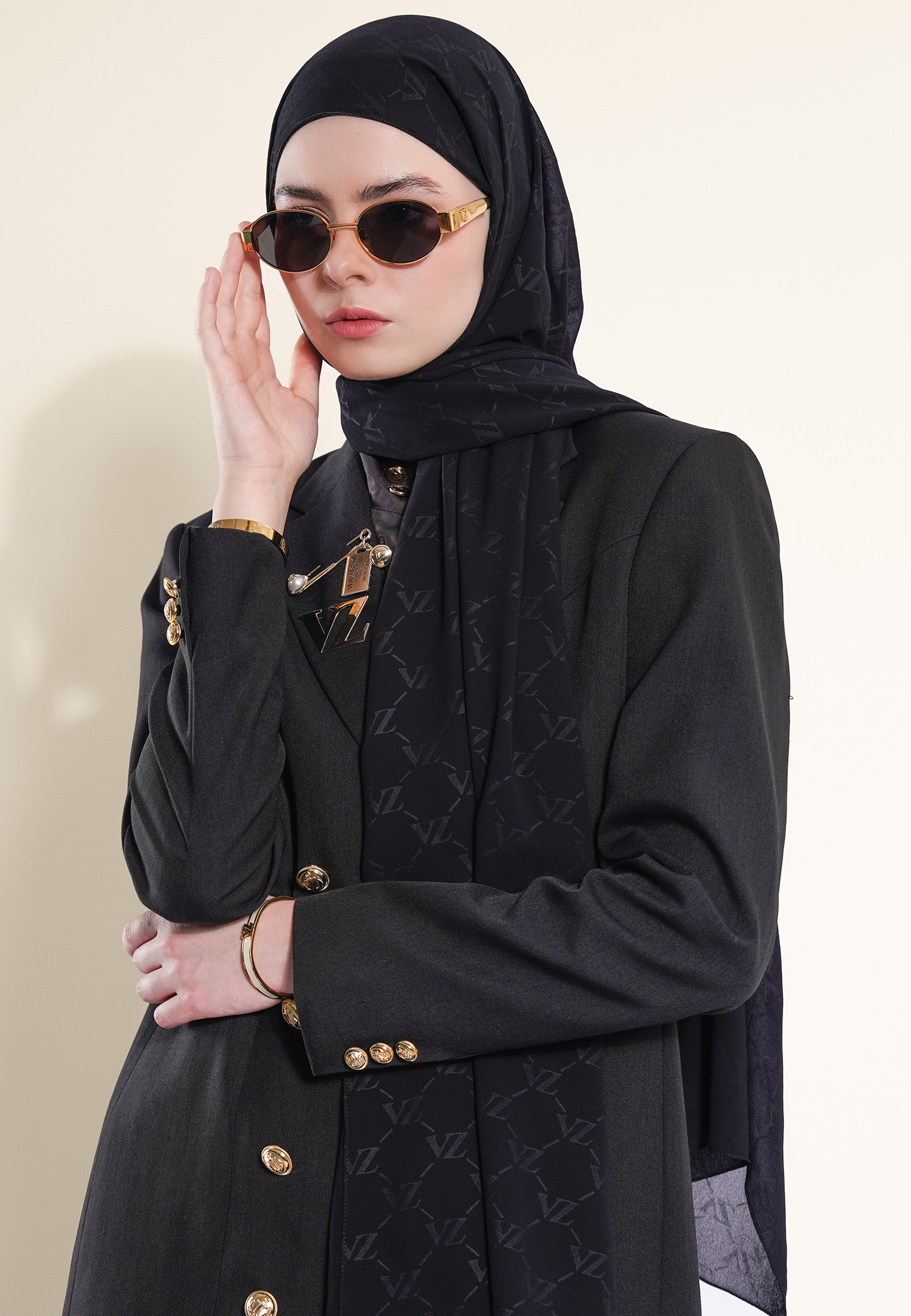 VZ Signature Embossed Pashmina - Black - Image 3