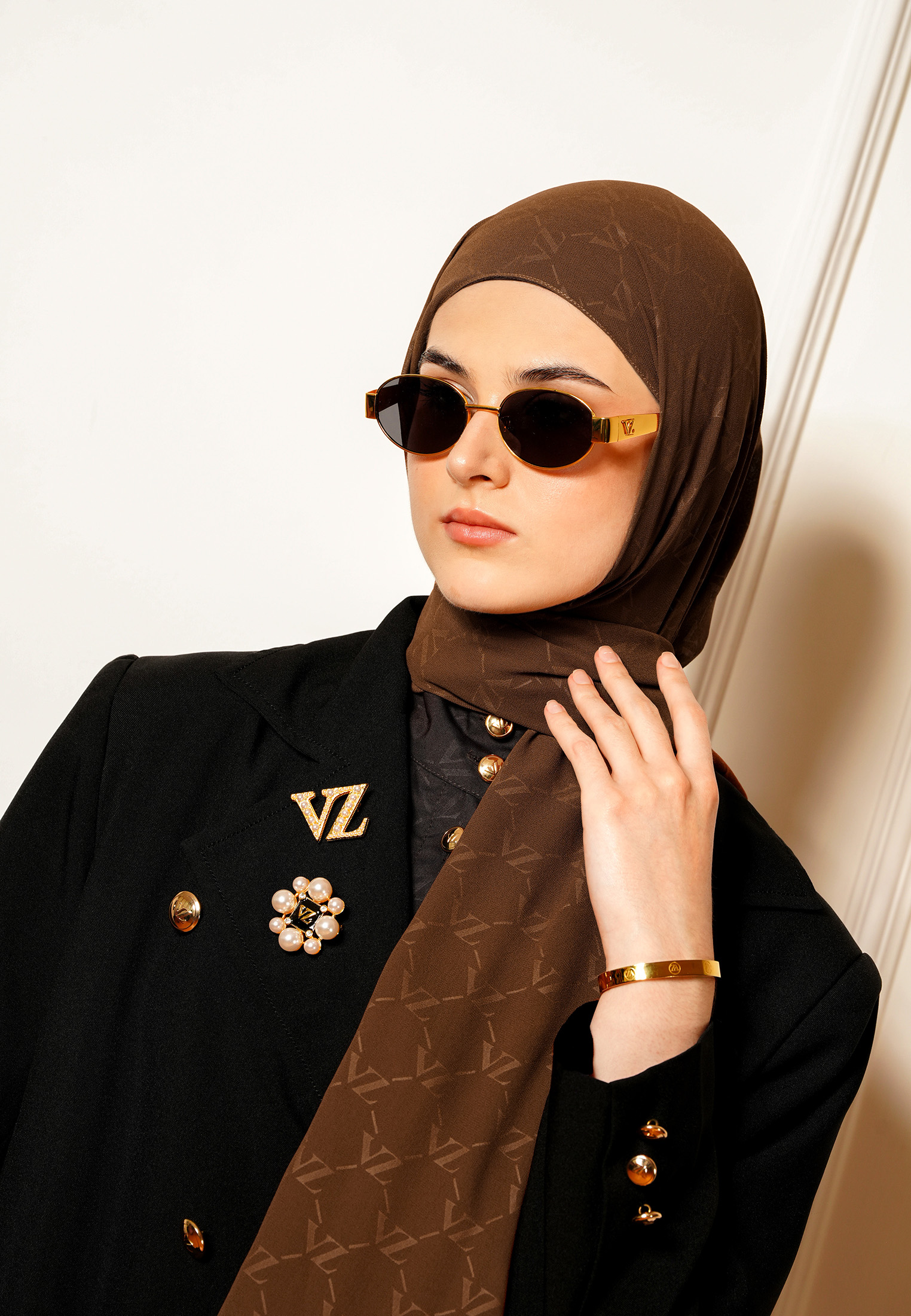 VZ Signature Embossed Pashmina - Cocoa