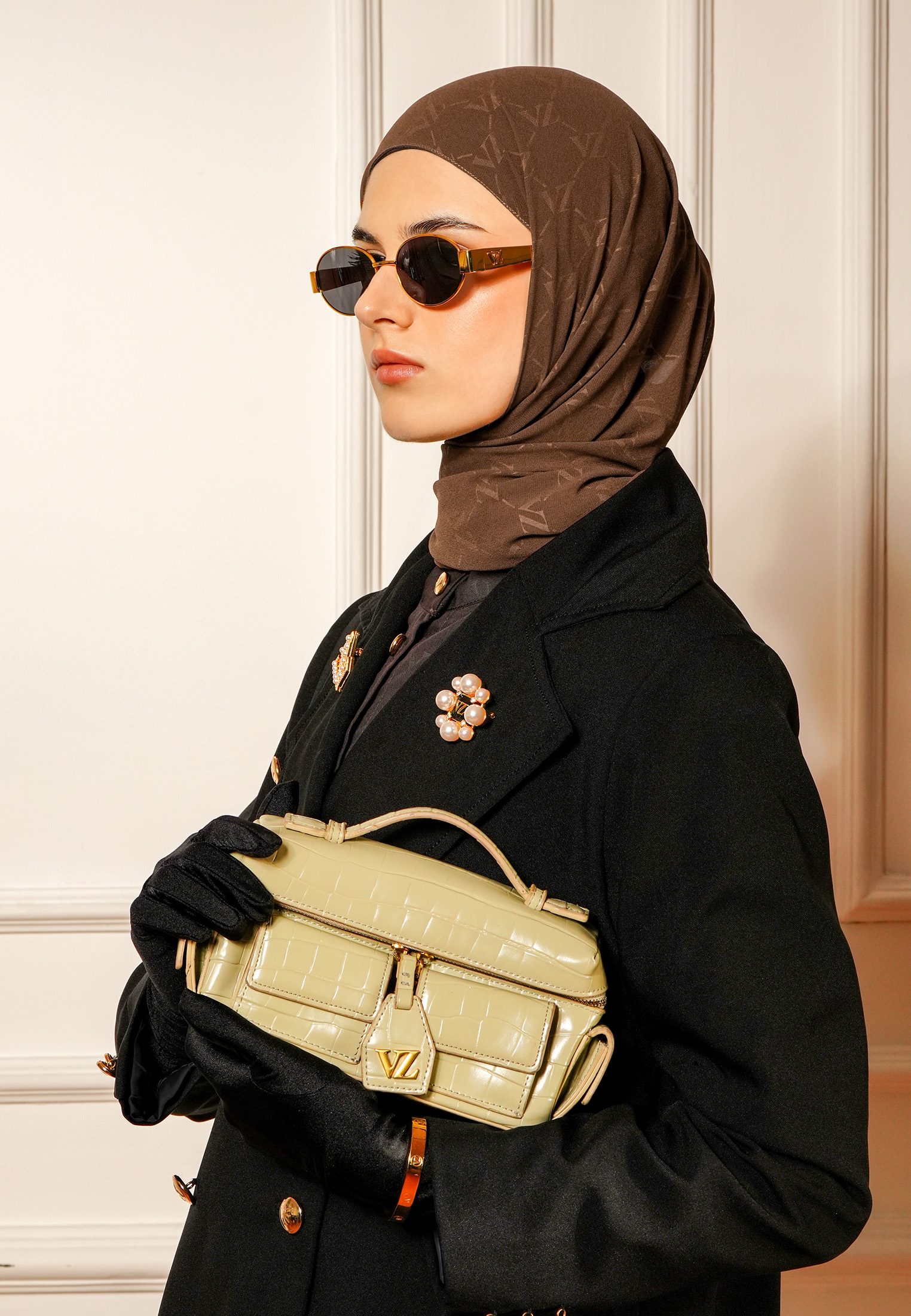 VZ Signature Embossed Pashmina - Cocoa - Image 6