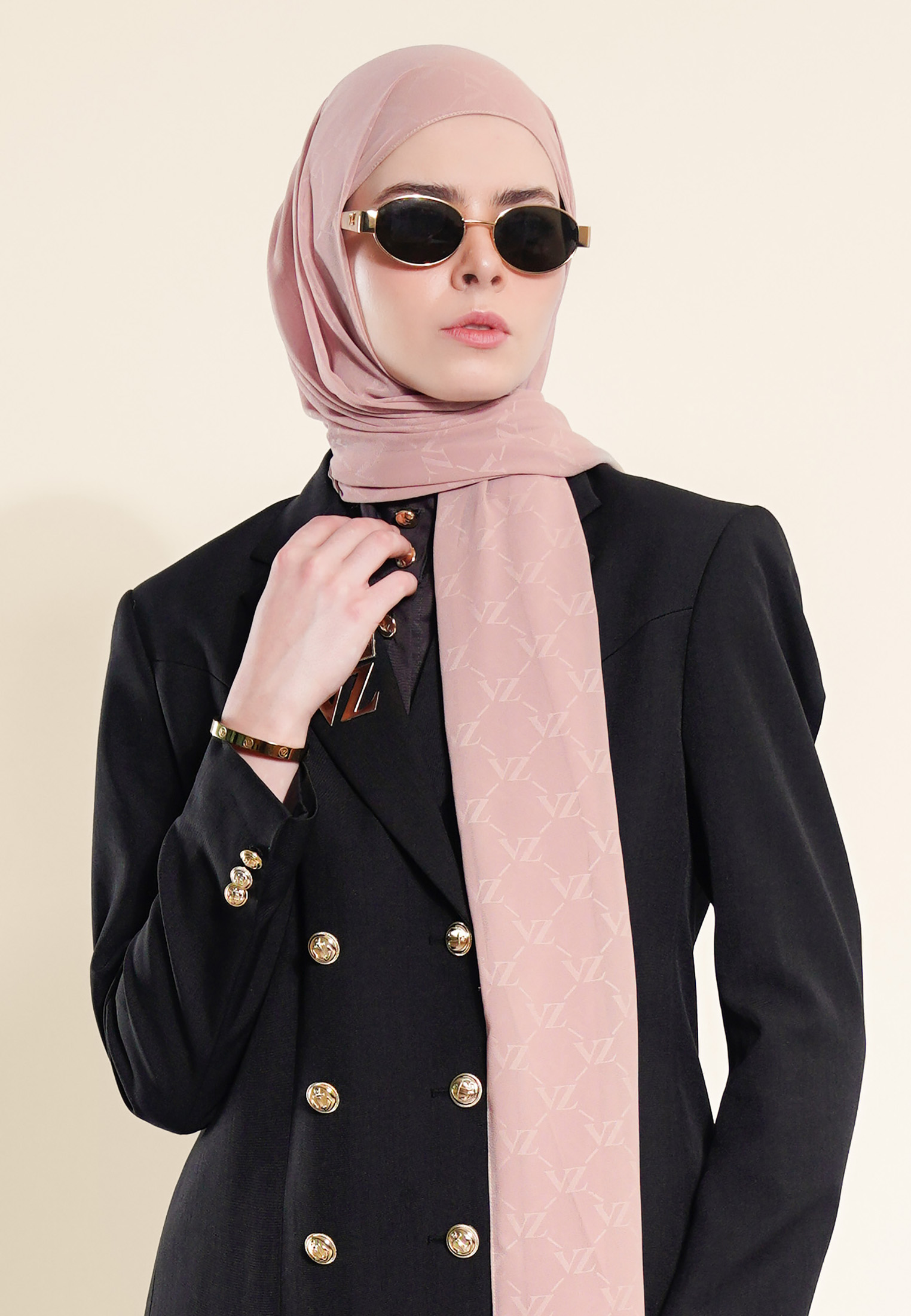 VZ Signature Embossed Pashmina - Dusty Rose