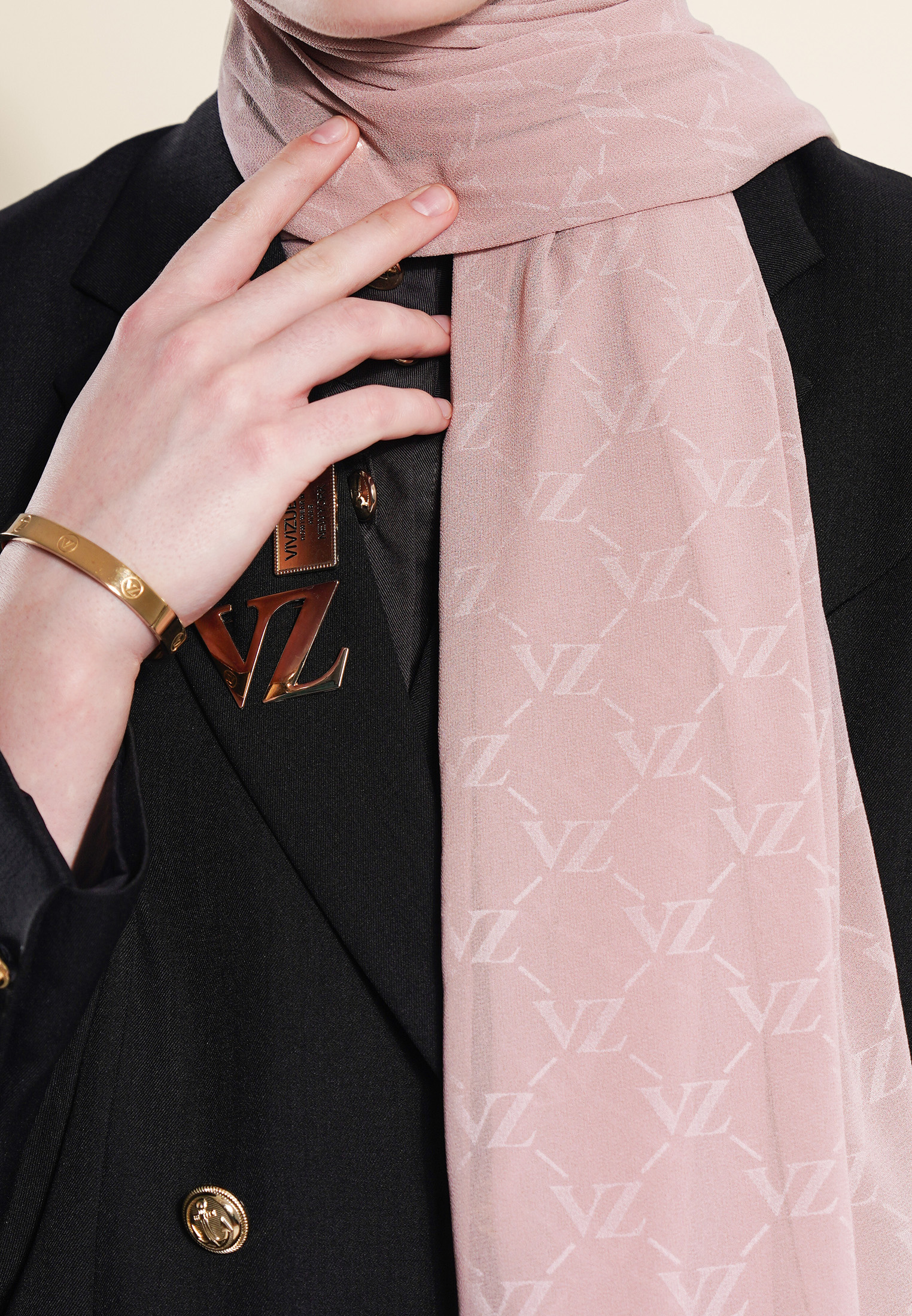 VZ Signature Embossed Pashmina - Dusty Rose - Image 7