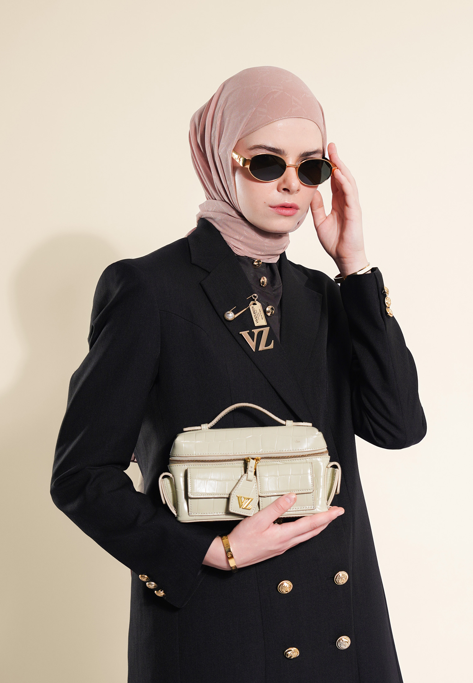 VZ Signature Embossed Pashmina - Dusty Rose - Image 4