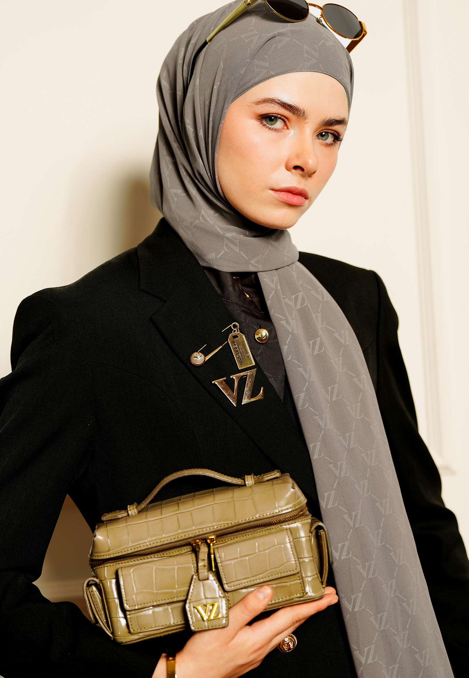 VZ Signature Embossed Pashmina - Tanner Brown