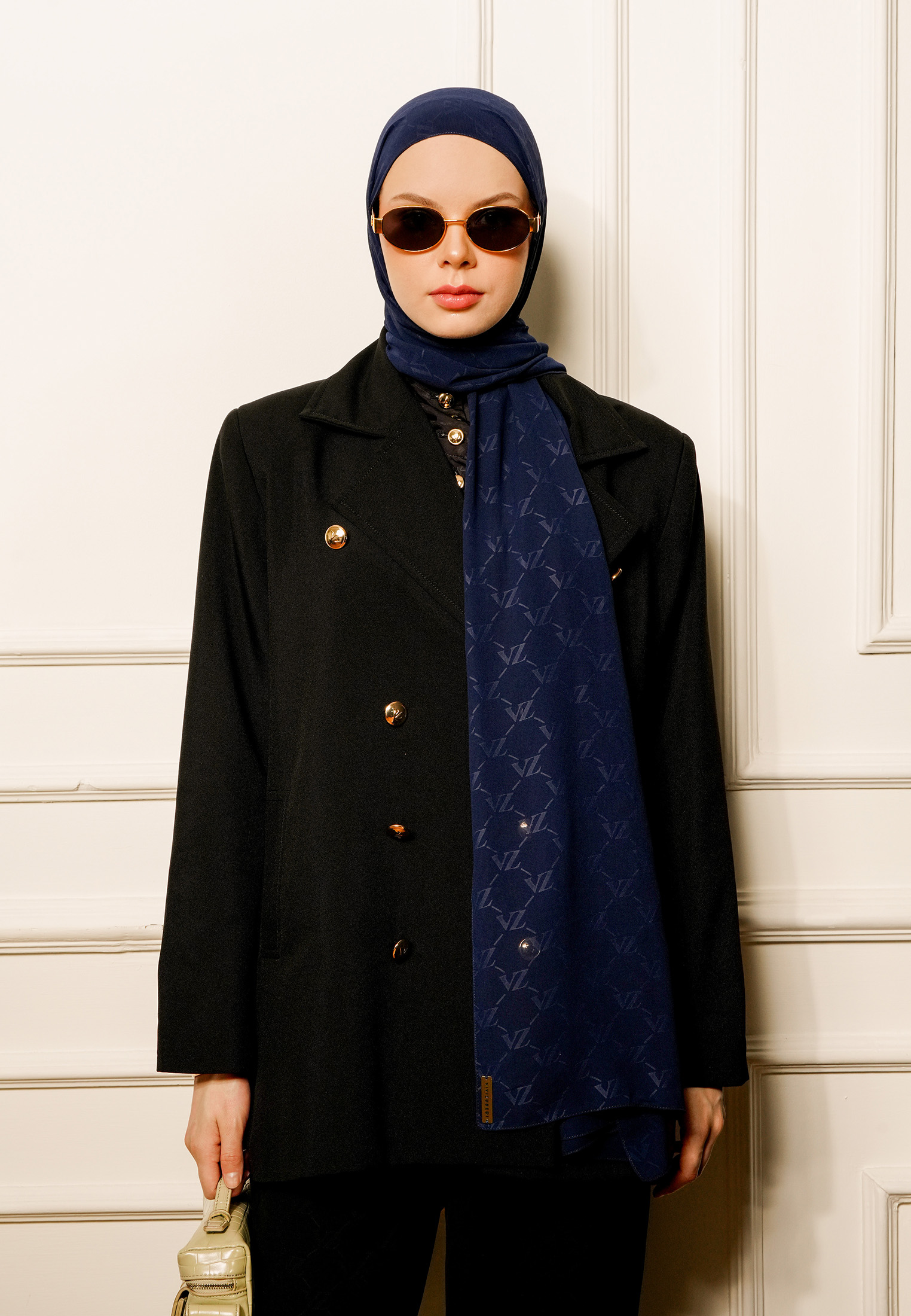 VZ Signature Embossed Pashmina - Navy - Image 3
